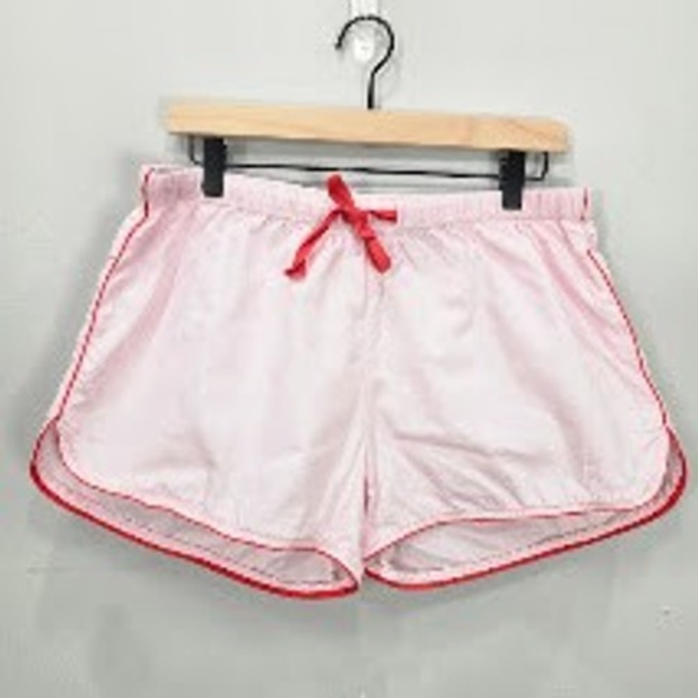 Lake Pajama Shorts Womens Medium Pink Red Trim 100% Cotton Coquette Retro Luxury